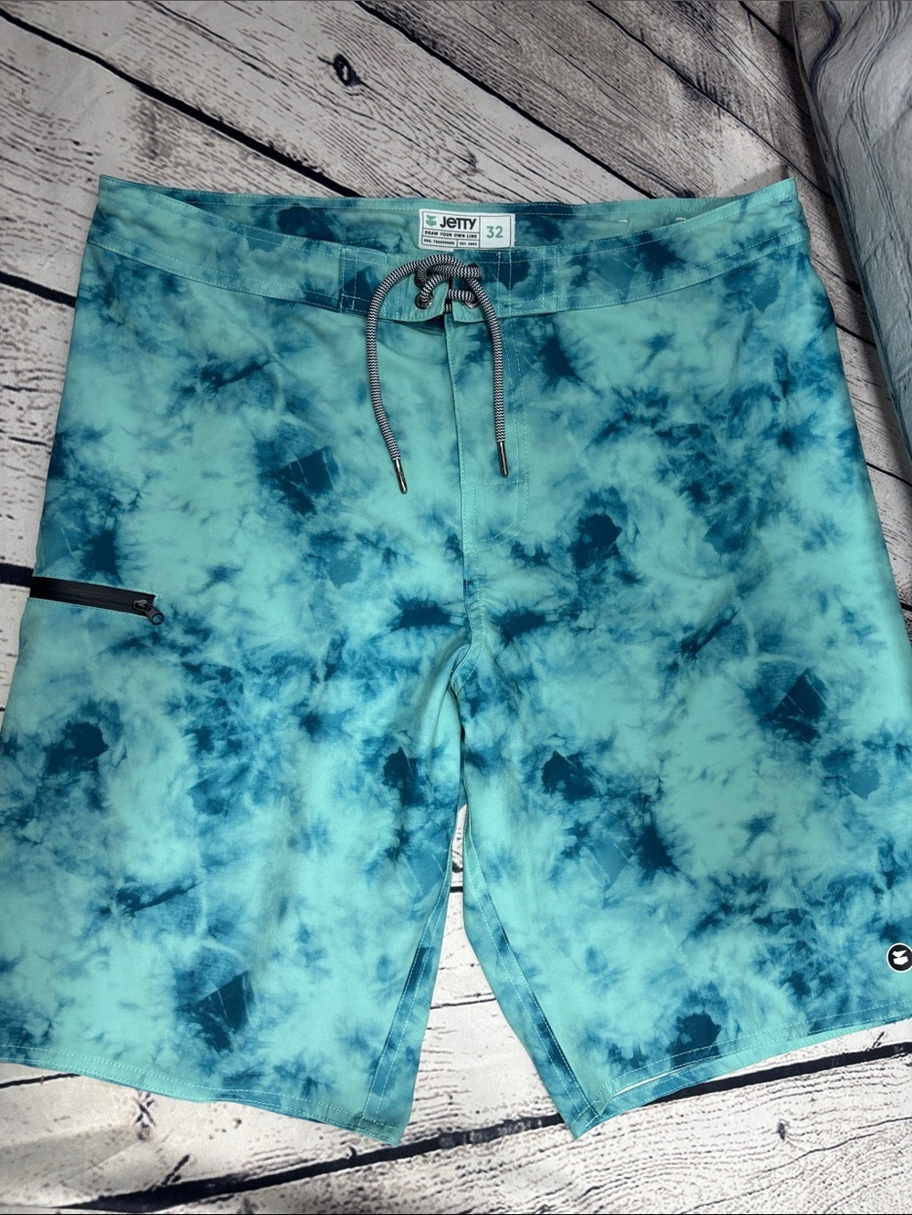 Jetty Teal Tie-Dye Men’s Board Shorts - Quick-Dry Swim Trunks